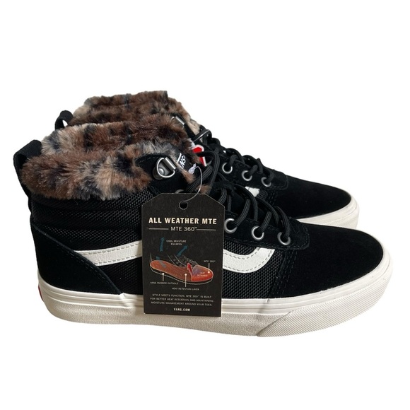 Vans Ward Hi MTE High Top Suede Sneakers Leopard Fur Women’s Size 7.5 Black - Picture 2 of 9